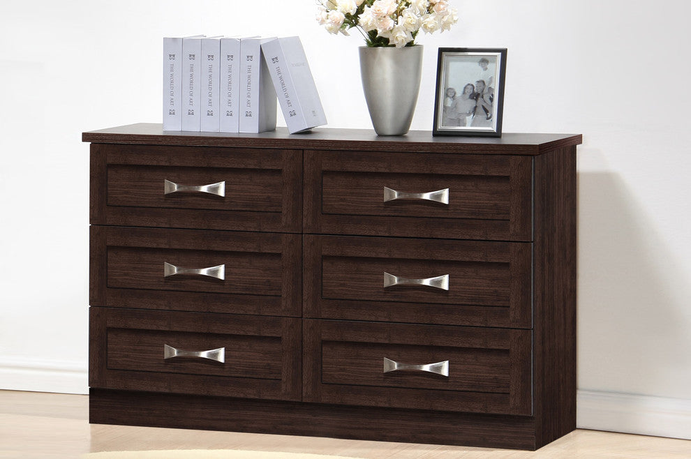 Colburn 6-Drawer Dark Brown Finish Wood Storage Dresser