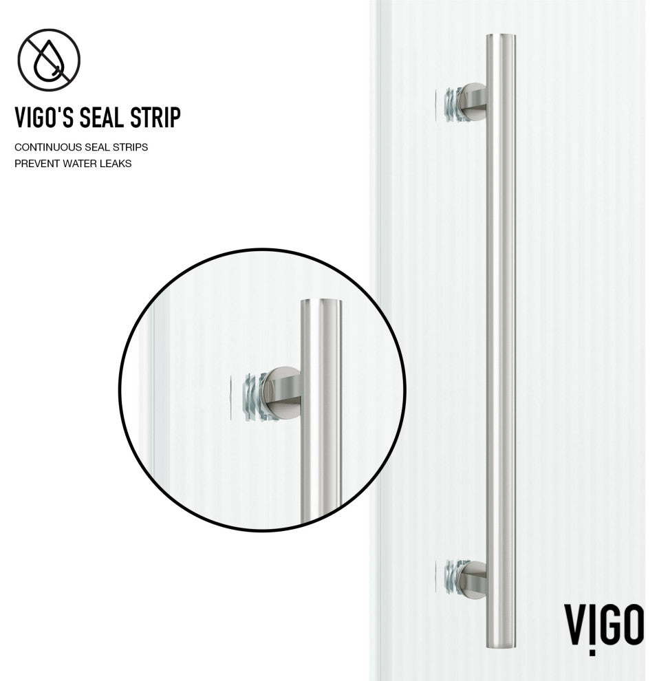VIGO Elan 56" to 60" W x 74" H Frameless Sliding Shower Door, Chrome, Right, Fluted Glass