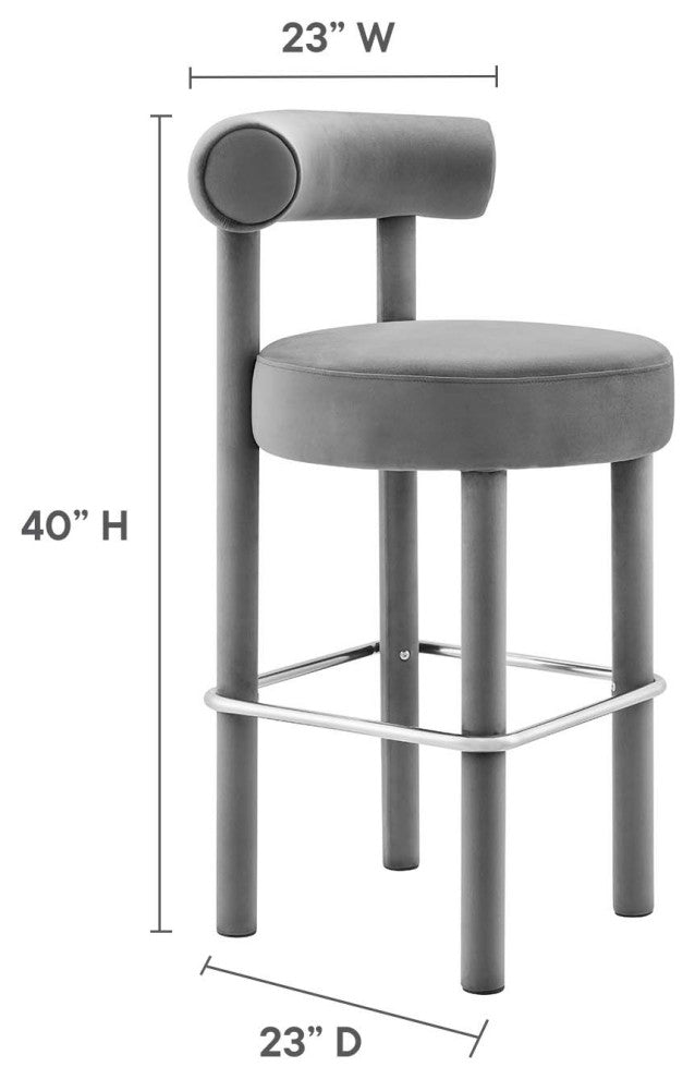 Toulouse Performance Velvet Bar Stool - Gray Silver