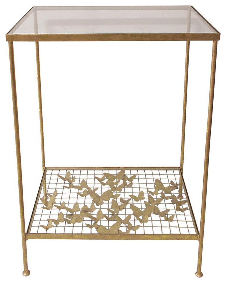 Luxe Gold Butterfly Sculpture Accent Table 2 Shelf Butterflies Shelves Iron