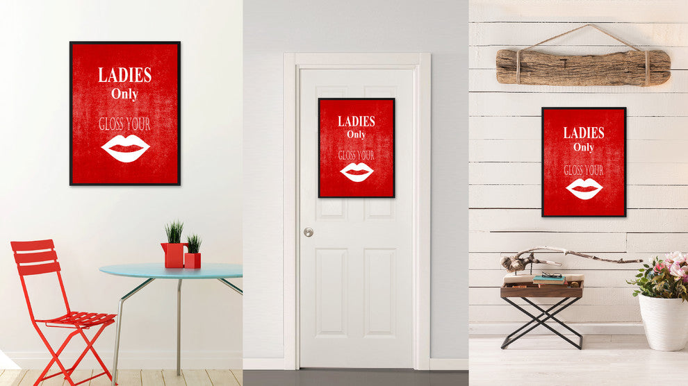 "Ladies Only" Sign Red Print on Canvas with Picture Frame, 28"x37"