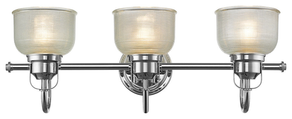 LUCIE Industrial-style 3 Light Chrome Finish Bath Vanity Wall Fixture Clear Pris