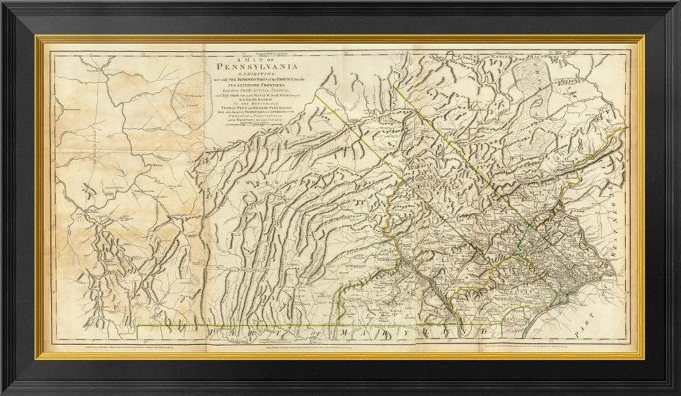"Map of Pennsylvania, 1776" Framed Canvas Giclee by Thomas Jefferys, 34x20"