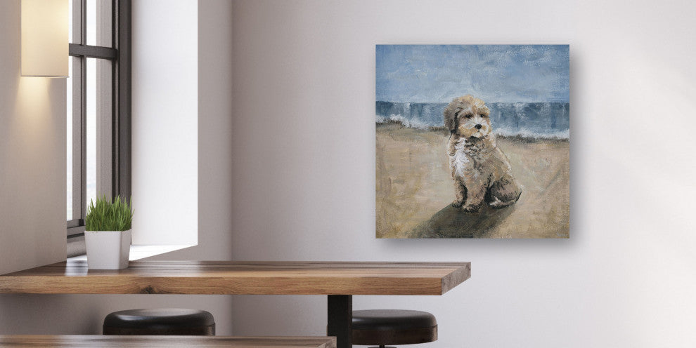 "Dog by the Beach" Painting Print on Wrapped Canvas, 12"x12"