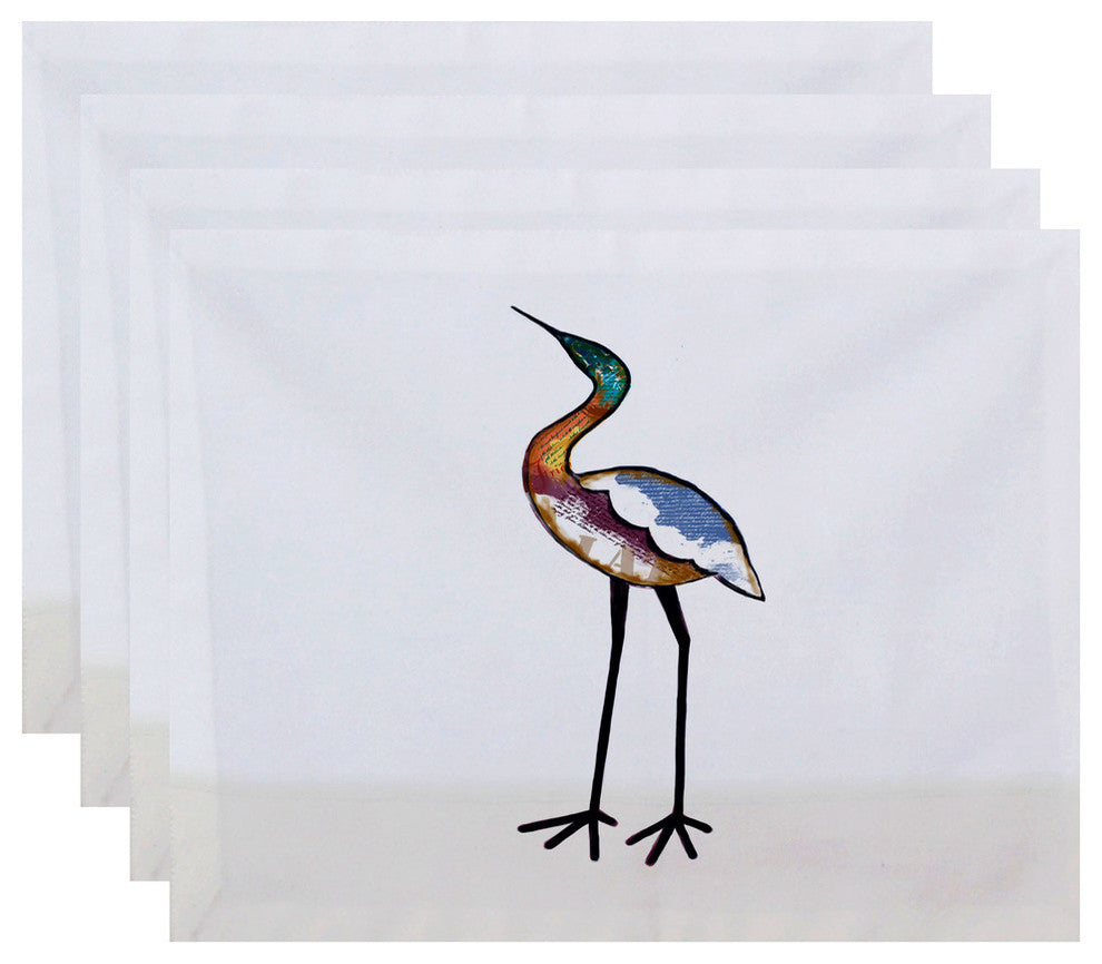 18"x14" Bird Fashion, Animal Print Placemat, Set of 4, White