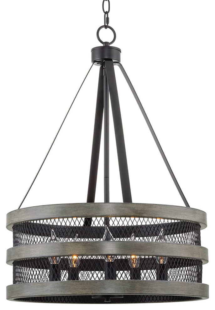 5 Light Antique Chandelier Farmhouse Drum Cage Pendant Lighting