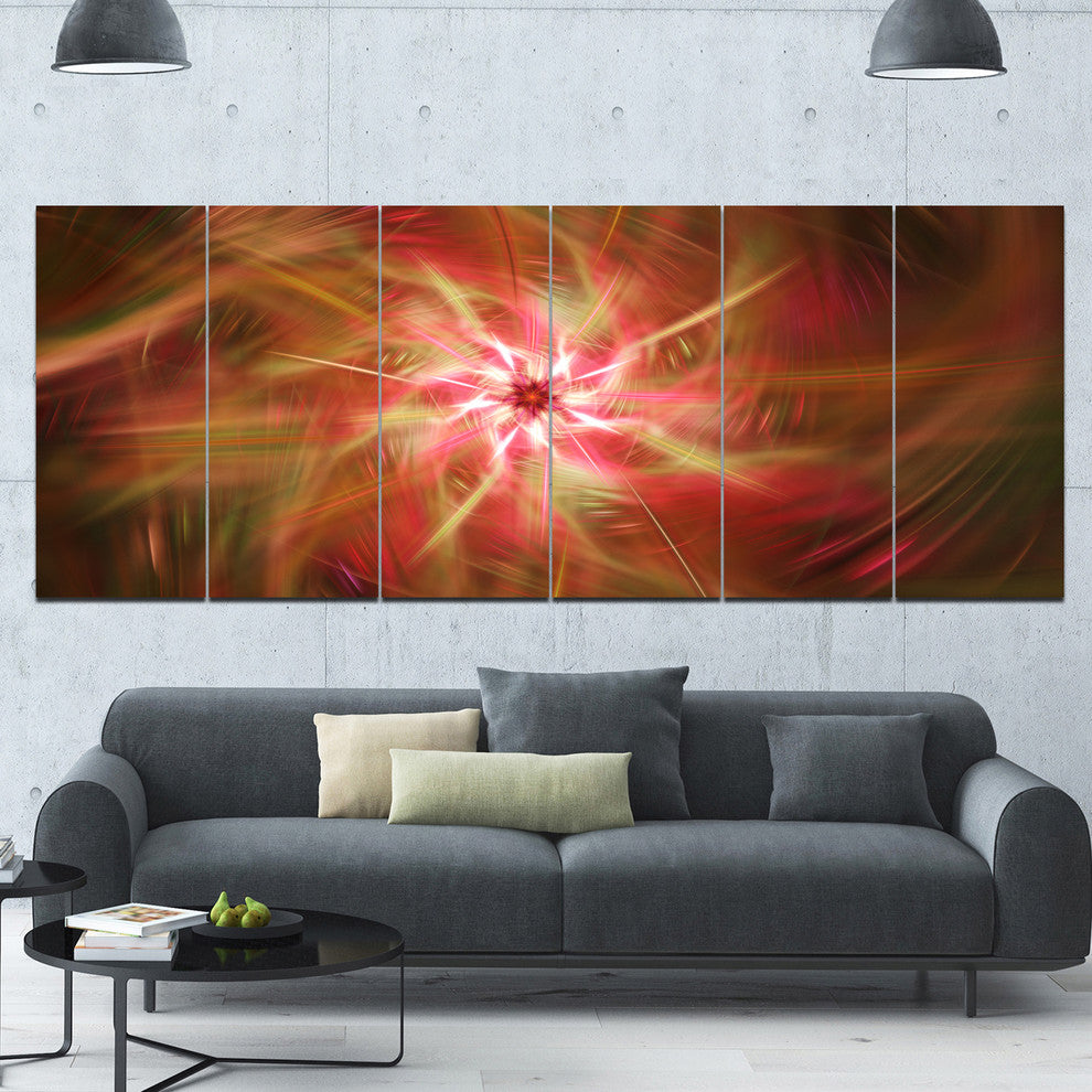 Rotating Brown Bright Fireworks, Floral Canvas Art Print, 70"x28", 6 Panels