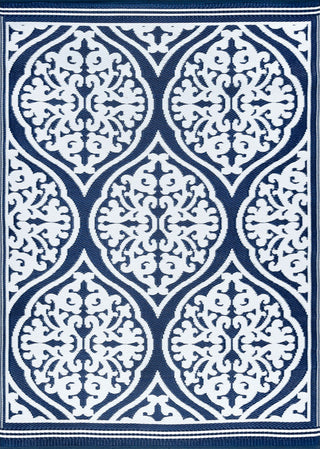Kingman Transitional Damask Navy/White Rectangle Indoor/Outdoor Area Rug, 9'x12'