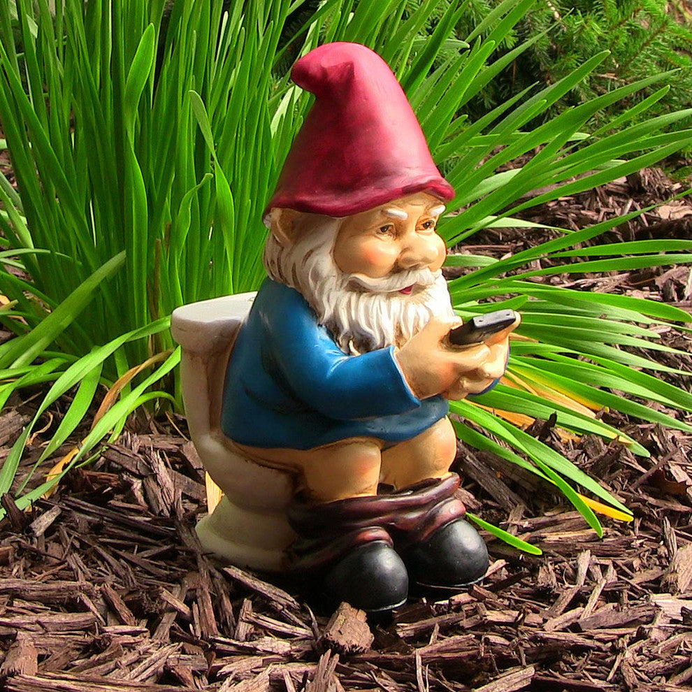 Sunnydaze Cody the Gnome Reading Phone on the Throne Garden Accent - 9-Inch