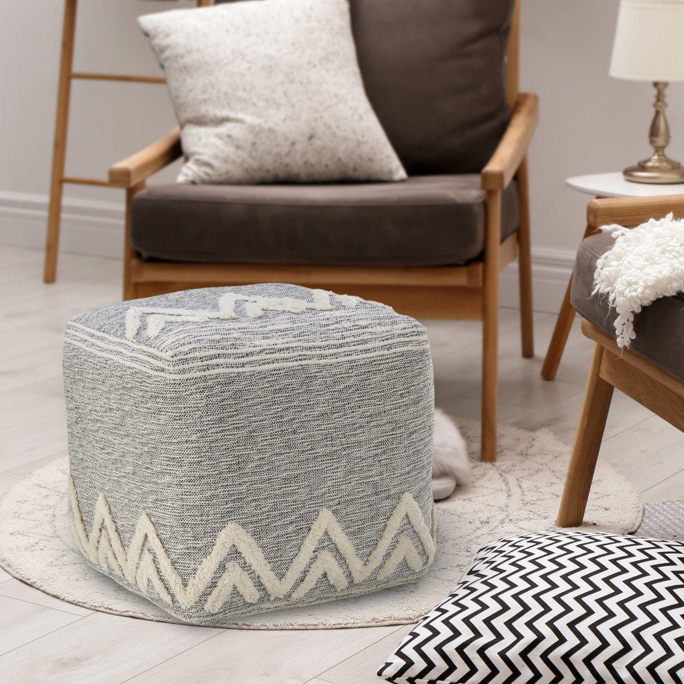 Modern Tufted Geometric Peaks Pouf