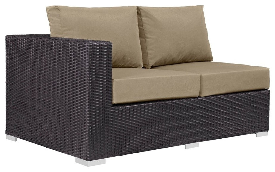 Convene Outdoor Patio Left Arm Loveseat, Espresso Mocha