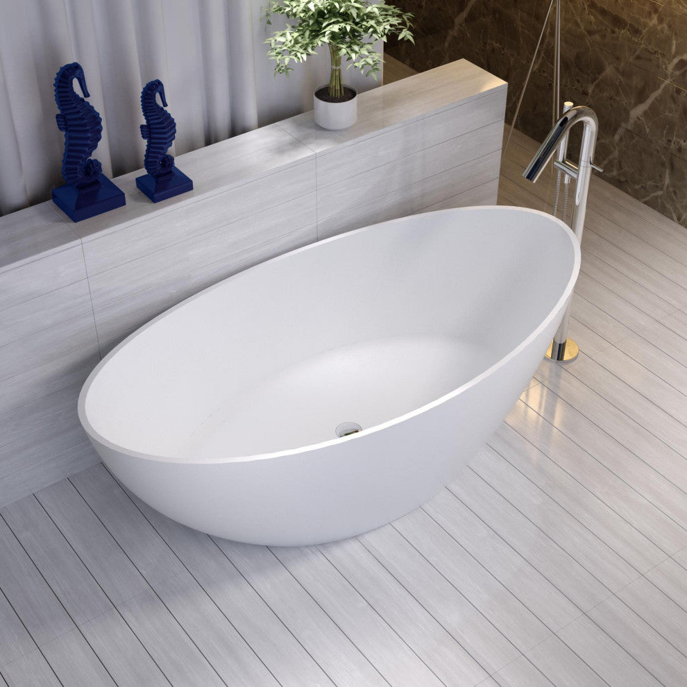 ADM Oval Freestanding Bathtub, White, 70.9", Glossy White