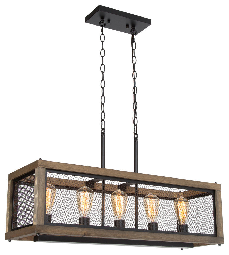 LNC Farmhouse 5-Light Kitchen Island Chandelier With Natural Wood