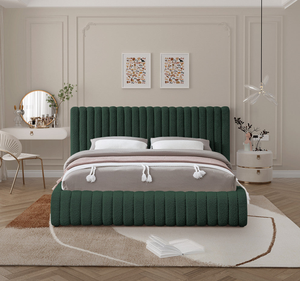 Nash Boucle Fabric Upholstered Bed, Green, Queen