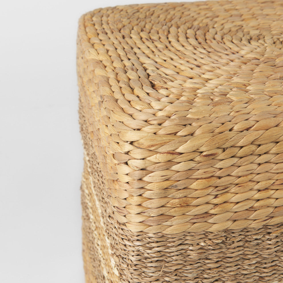 Maya Light Brown With Medium Brown Stripes Seagrass Square Pouf