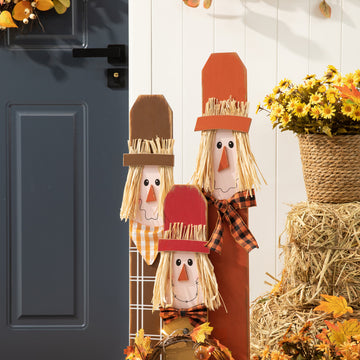 36.25" H Lighted Wooden Scarecrow Porch Decor