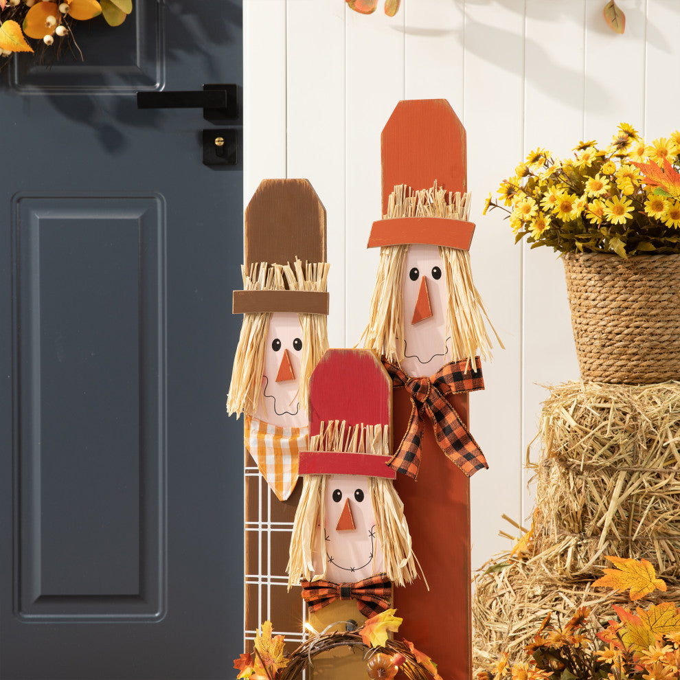 36.25" H Lighted Wooden Scarecrow Porch Decor