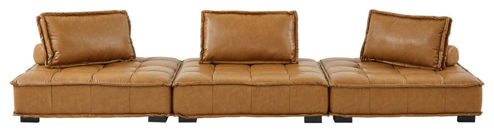 Modular Deep Tufted Sectional Sofa Set, Tan, Fabric, Modern, Lounge Hospitality