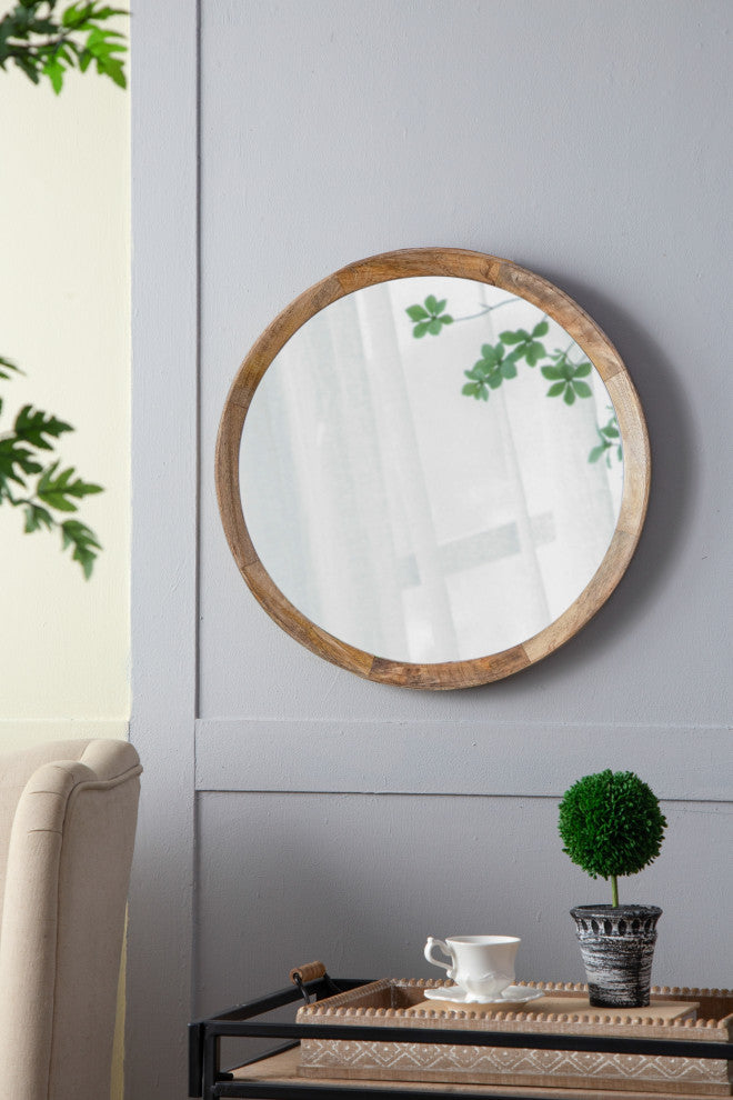 Transitional Decor Style Mango Wood Wall Mirror, Natural
