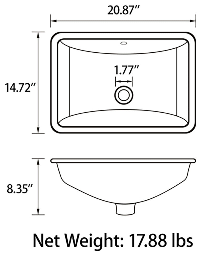 Sinber 21" Undermount Bathroom Sink with Overflow Ceramic C1312-OL