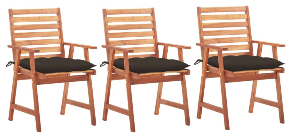 vidaXL Outdoor Dining Chairs, Set of 3, With Cushions Solid Acacia Wood