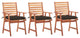 vidaXL Outdoor Dining Chairs, Set of 3, With Cushions Solid Acacia Wood