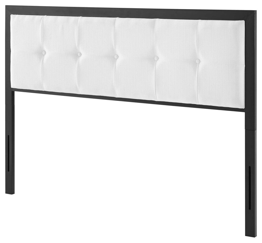 Tufted Headboard, Full Size, Fabric, Metal, Black White, Modern Contemporary