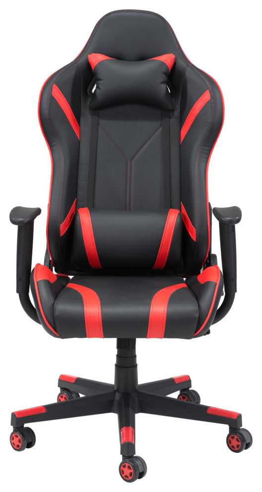 Computer Work Gaming Chair, Faux Vinyl Leather, Black, Red, Home Office