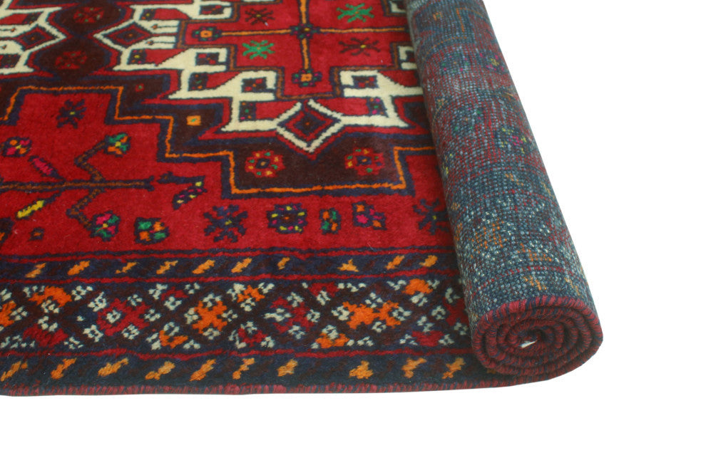 Fine Vintage Distressed Nina Red/Navy Runner, 3'3x8'10
