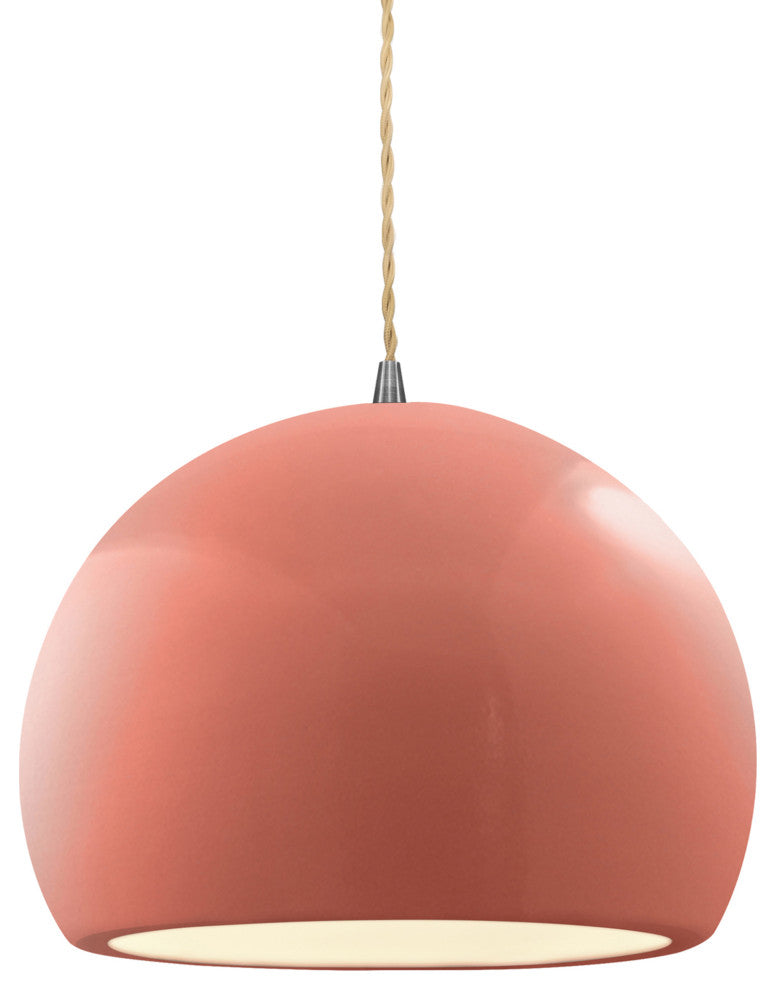 Radiance Medium Globe Pendant, Gloss Blush Frame, Brushed Nickel, LED, Cord