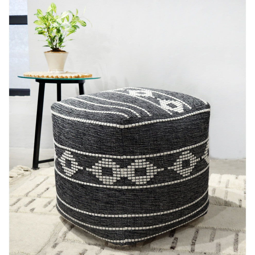 Ivory Hand-woven Moline Pouf, 18" Cube