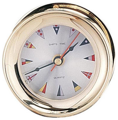 7.5" Polished Brass Captain's Quartz Clock With Nautical Flag Face