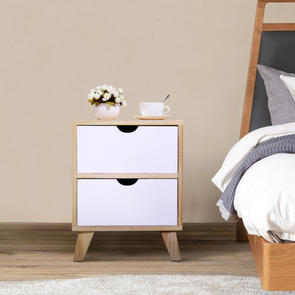 2 Set 2-Drawer Wood Nightstand in White
