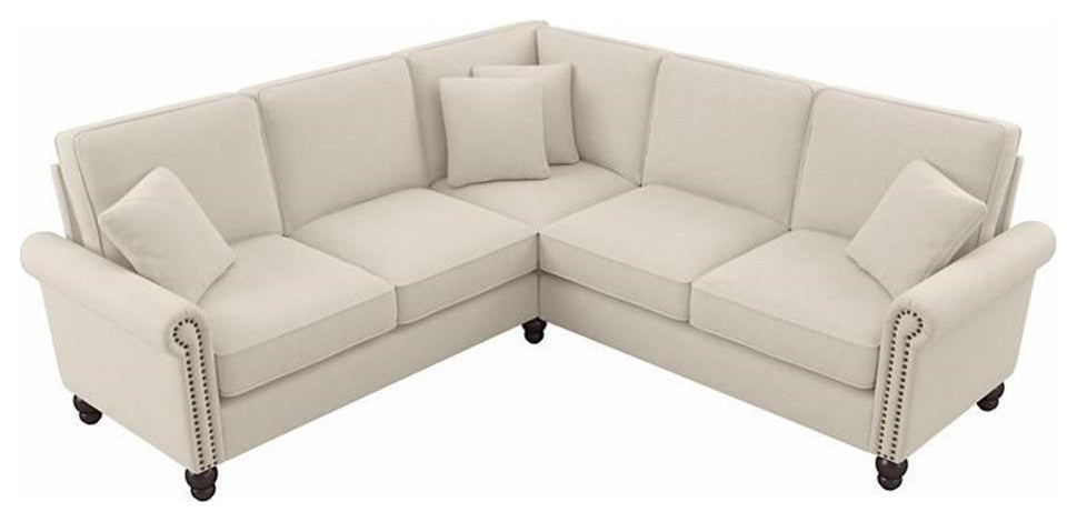 Coventry 87W L Shaped Sectional Couch in Cream Herringbone Fabric
