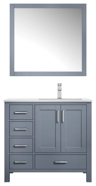 Jacques 36" Dark Grey Single Sink Vanity with Quartz Top - Right Version, With M