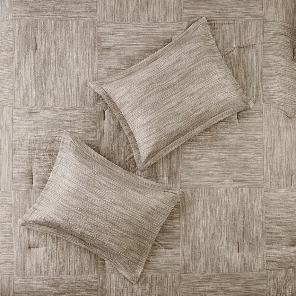 Madison Park Walter 7 Piece Printed Seersucker Comforter Set, Taupe