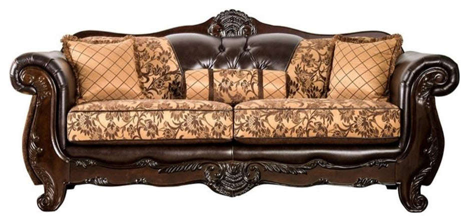 Furniture of America Eli Faux Leather Tufted Sofa in Tan Brown