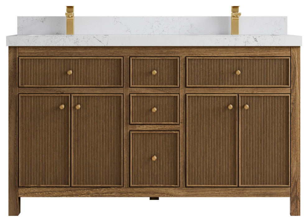 Sonoma Teak 60 Double Bathroom Vanity in Dark Natural with 2" Empira Quartz