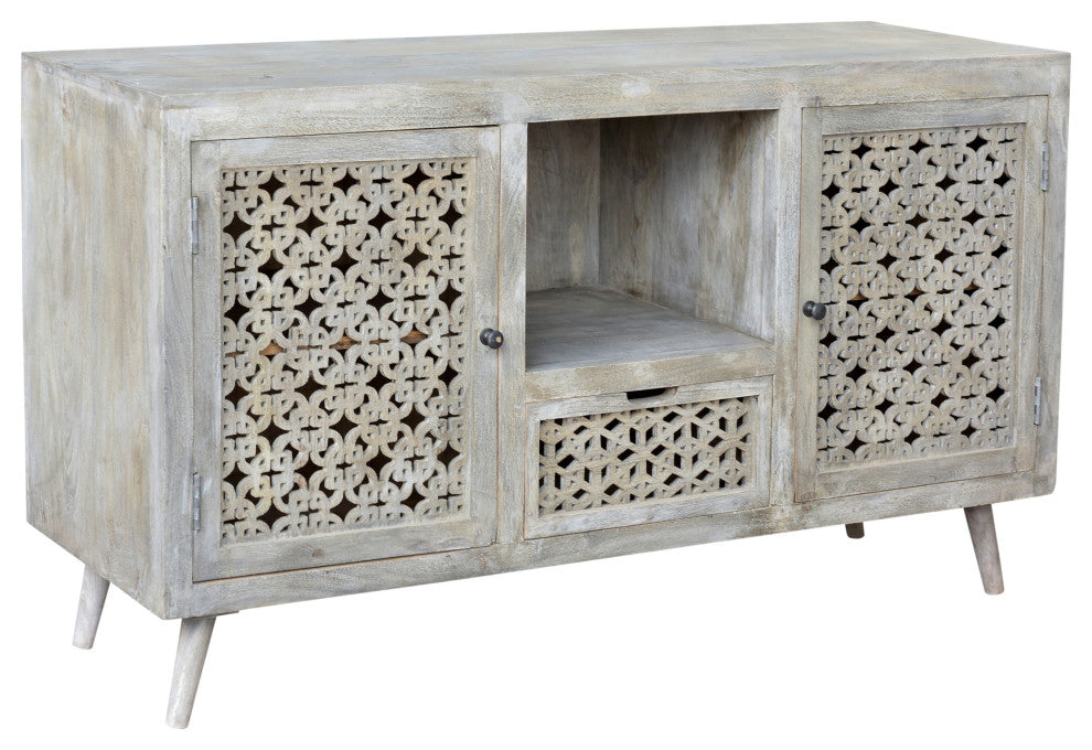 Halle 2 Doors, 1 Drawer Hand-Carved Media Console