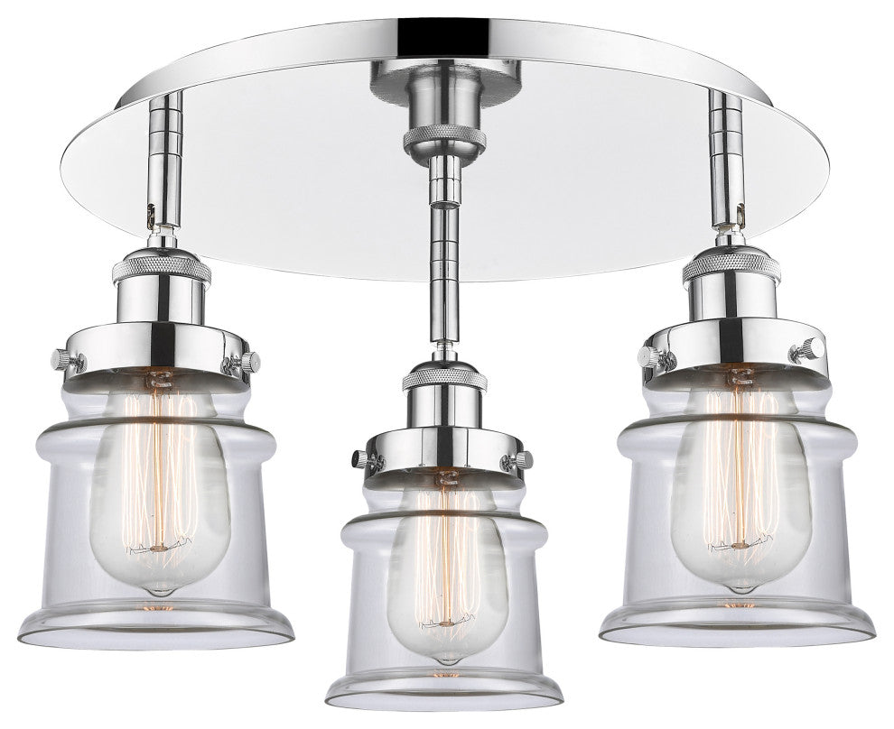Canton-3 Light 17" Flush Mount-Polished Chrome, Clear Glass Shade