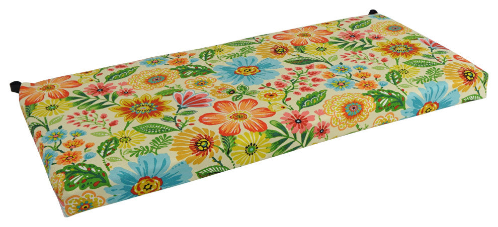 40"X19" Patterned Outdoor Spun Polyester Loveseat Cushion, Gregoire Chamomile