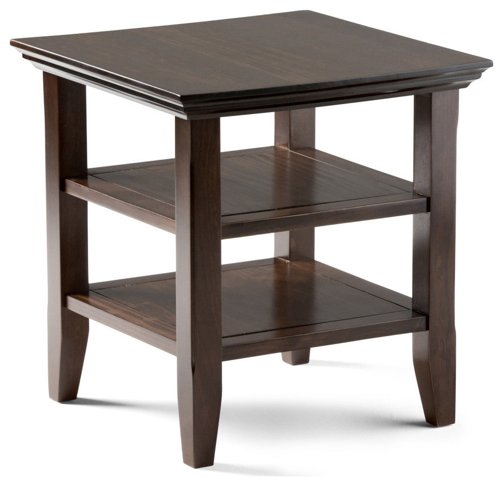 Acadian Solid Wood 19" Square Rustic End Table, Brunette Brown