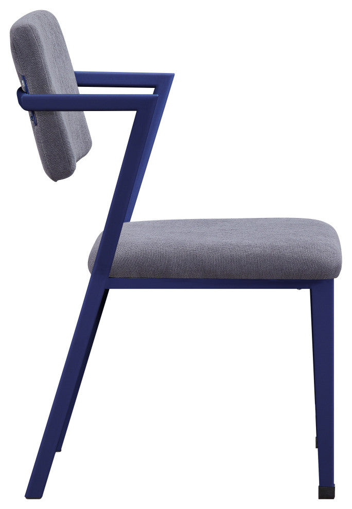 Benzara BM207442 Fabric Metal Base Chair with Flared Armrest, Blue/Gray