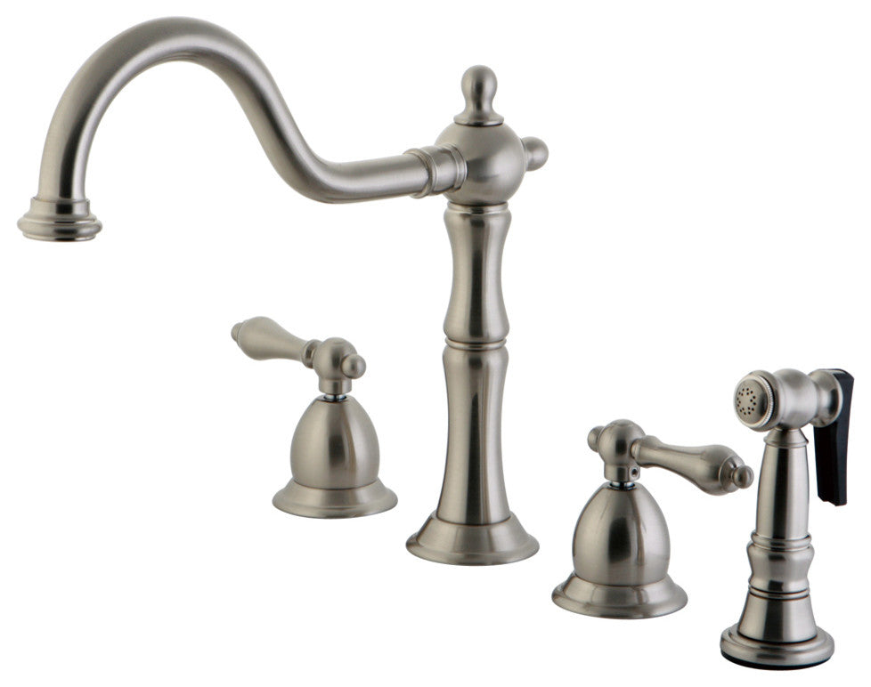 Satin Nickel Double Handle Kitchen Faucet with Brass Side Sprayer KS1758ALBS