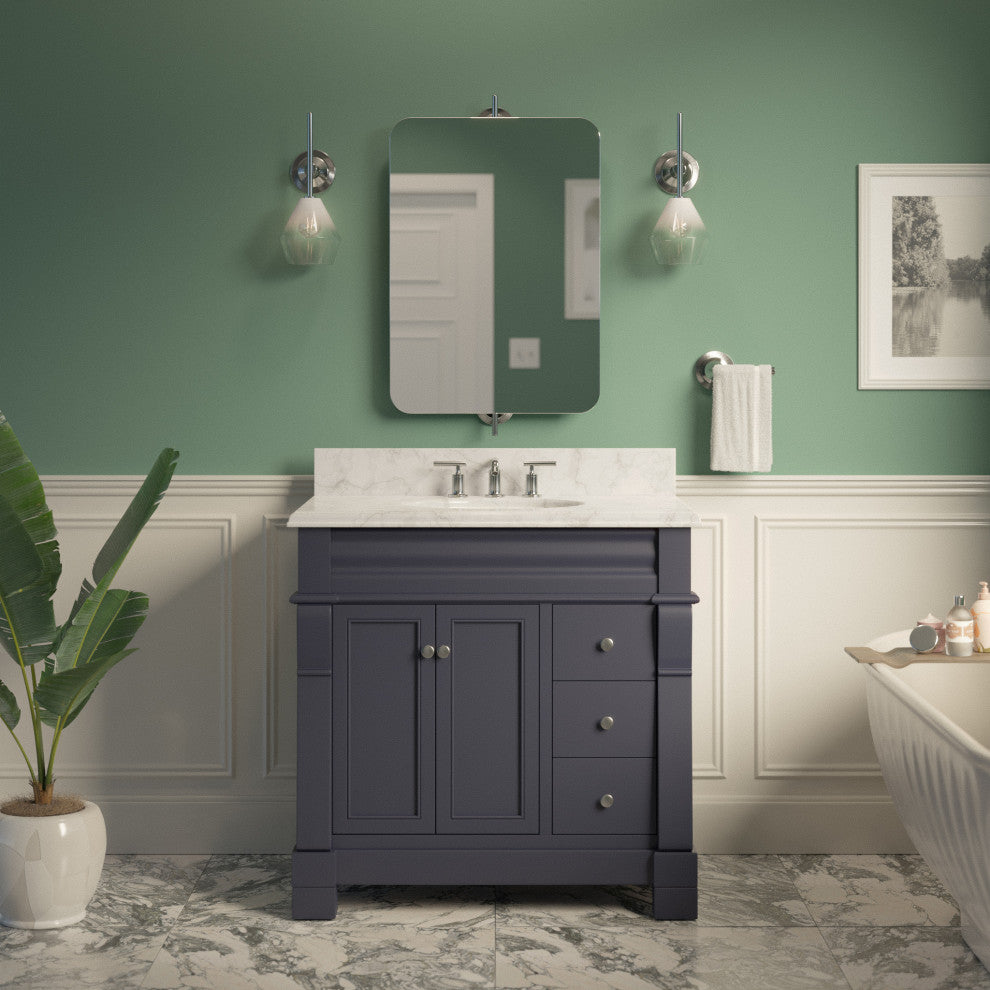 Westminster Bath Vanity, Base: Marine Gray, 36", Top: Carrara Marble