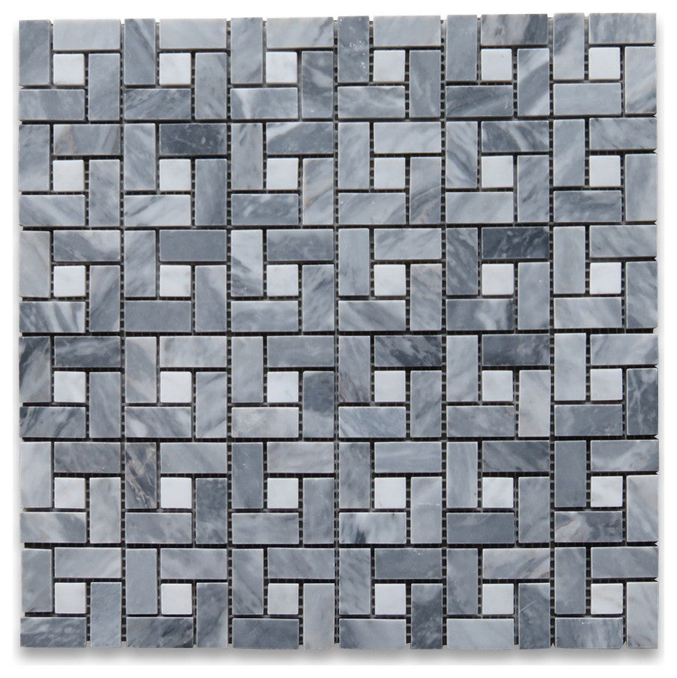 Bardiglio Gray Dark Grey Marble Pinwheel Mosaic Tile White Dots Honed, 1 sheet