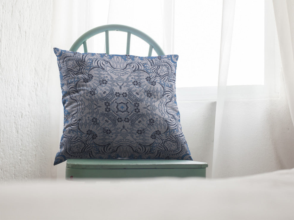 18" Light Blue Boho Ornate Suede Throw Pillow