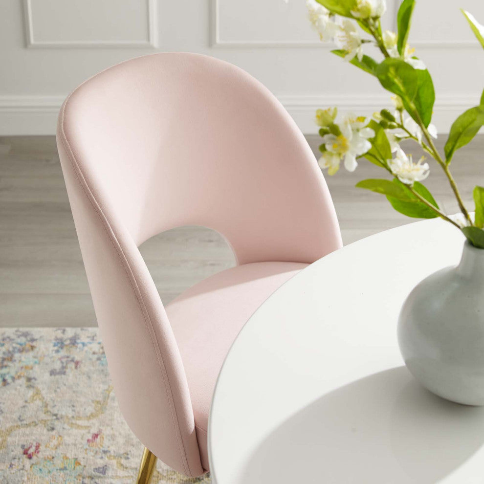 Side Dining Chair, Velvet, Metal, Pink, Modern, Bistro Restaurant Hospitality