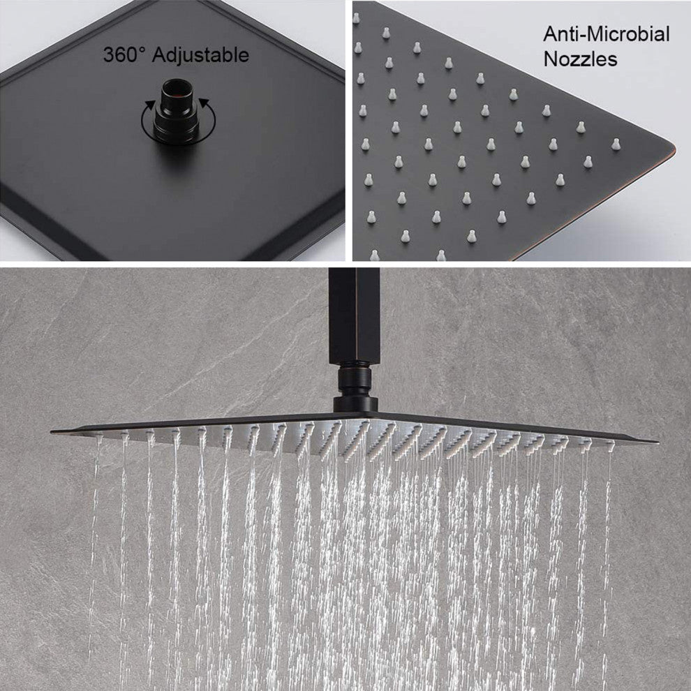 Ceiling Mounted Shower System Set With 12" Rain Shower Head, Matte Black