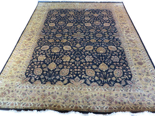 8"x10" Hand Knotted Fine Tabriz Black Oriental Rug With Silk Design